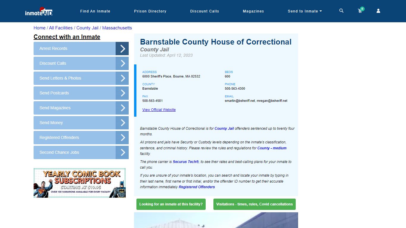 Barnstable County House of Correctional - Inmate Locator - Bourne, MA